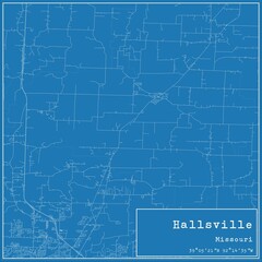 Blueprint US city map of Hallsville, Missouri.