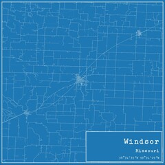 Blueprint US city map of Windsor, Missouri.