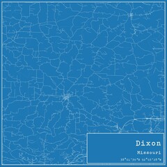 Blueprint US city map of Dixon, Missouri.