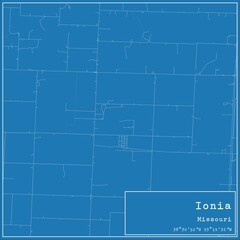 Blueprint US city map of Ionia, Missouri.