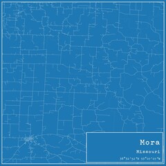 Blueprint US city map of Mora, Missouri.