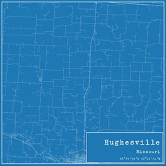 Blueprint US city map of Hughesville, Missouri.
