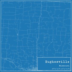 Obraz premium Blueprint US city map of Hughesville, Missouri.