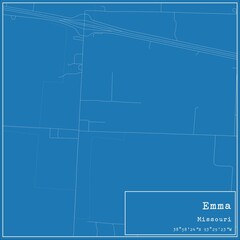 Blueprint US city map of Emma, Missouri.
