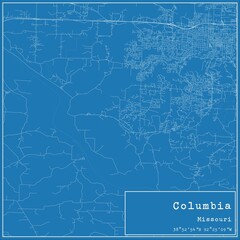 Blueprint US city map of Columbia, Missouri.