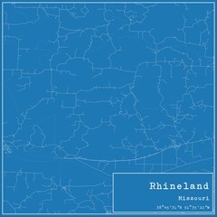 Blueprint US city map of Rhineland, Missouri.