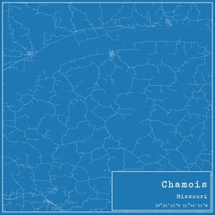 Blueprint US city map of Chamois, Missouri.