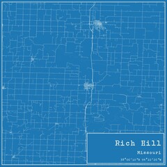 Blueprint US city map of Rich Hill, Missouri.