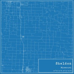 Blueprint US city map of Sheldon, Missouri.