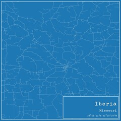 Blueprint US city map of Iberia, Missouri.