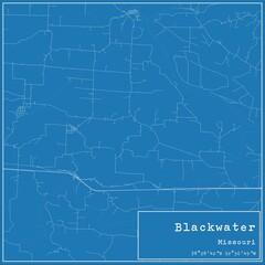 Obraz premium Blueprint US city map of Blackwater, Missouri.