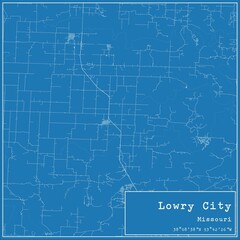 Blueprint US city map of Lowry City, Missouri.