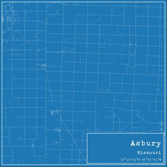 Blueprint US city map of Asbury, Missouri.