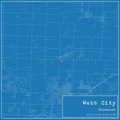Blueprint US city map of Webb City, Missouri.