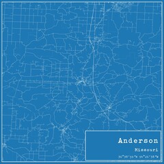 Blueprint US city map of Anderson, Missouri.