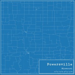 Blueprint US city map of Powersville, Missouri.