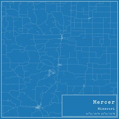 Blueprint US city map of Mercer, Missouri.