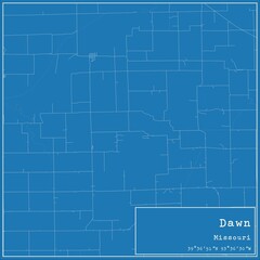 Blueprint US city map of Dawn, Missouri.