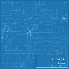 Obraz premium Blueprint US city map of Gallatin, Missouri.