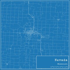 Blueprint US city map of Nevada, Missouri.