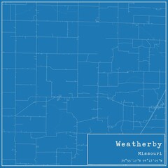 Blueprint US city map of Weatherby, Missouri.