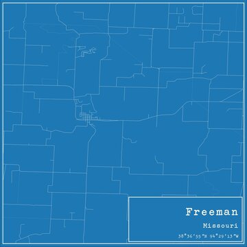 Blueprint US city map of Freeman, Missouri.