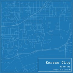 Obraz premium Blueprint US city map of Kansas City, Missouri.