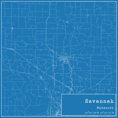 Blueprint US city map of Savannah, Missouri.