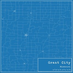 Blueprint US city map of Grant City, Missouri.