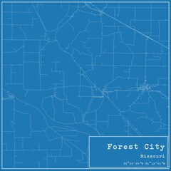 Blueprint US city map of Forest City, Missouri.