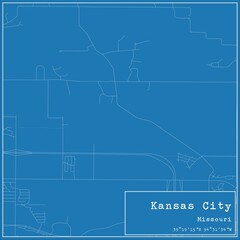 Blueprint US city map of Kansas City, Missouri.