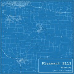 Blueprint US city map of Pleasant Hill, Missouri.