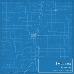 Blueprint US city map of Bethany, Missouri.