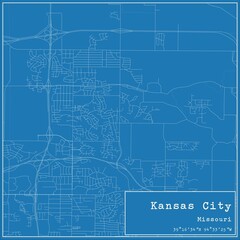 Blueprint US city map of Kansas City, Missouri.