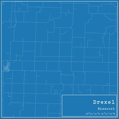 Blueprint US city map of Drexel, Missouri.