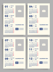 Quarterly calendar 2024 year. Set of vertical vector templates with a place for your image.