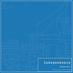 Blueprint US city map of Independence, Missouri.