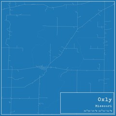 Blueprint US city map of Oxly, Missouri.