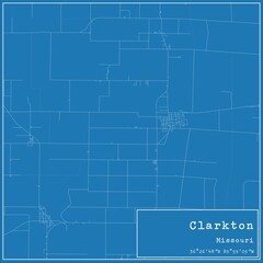 Blueprint US city map of Clarkton, Missouri.