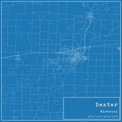 Fototapeta premium Blueprint US city map of Dexter, Missouri.