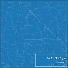 Blueprint US city map of Oak Ridge, Missouri.
