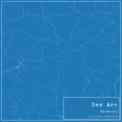 Fototapeta premium Blueprint US city map of Des Arc, Missouri.