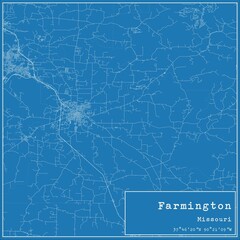 Blueprint US city map of Farmington, Missouri.