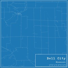 Fototapeta premium Blueprint US city map of Bell City, Missouri.