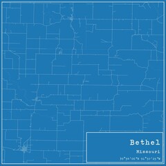 Blueprint US city map of Bethel, Missouri.