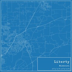 Blueprint US city map of Liberty, Missouri.