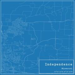 Blueprint US city map of Independence, Missouri.