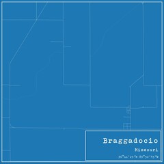 Blueprint US city map of Braggadocio, Missouri.
