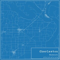 Obraz premium Blueprint US city map of Charleston, Missouri.