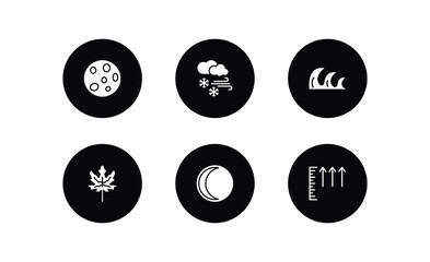 weather filled icons set. weather filled icons pack included full moon, snow storms, tsunami, autumn, waning moon, atmospheric pressure vector.